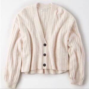 American Eagle Oversized Balloon Sleeve Cardigan XS Oatmeal Cream Tan